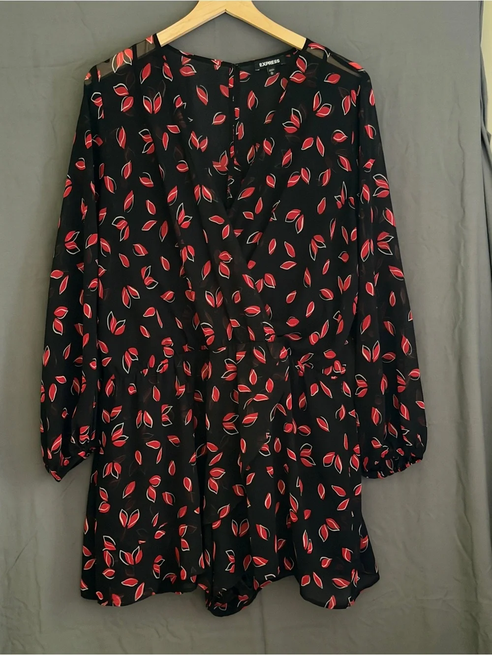 Express Black Romper with Red Leaf Print - Picture 2 of 6
